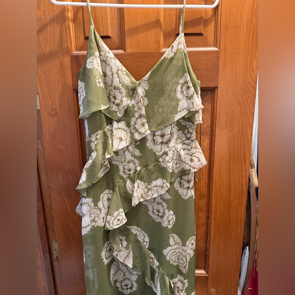 Zara Asymmetrical Green Floral Dress
